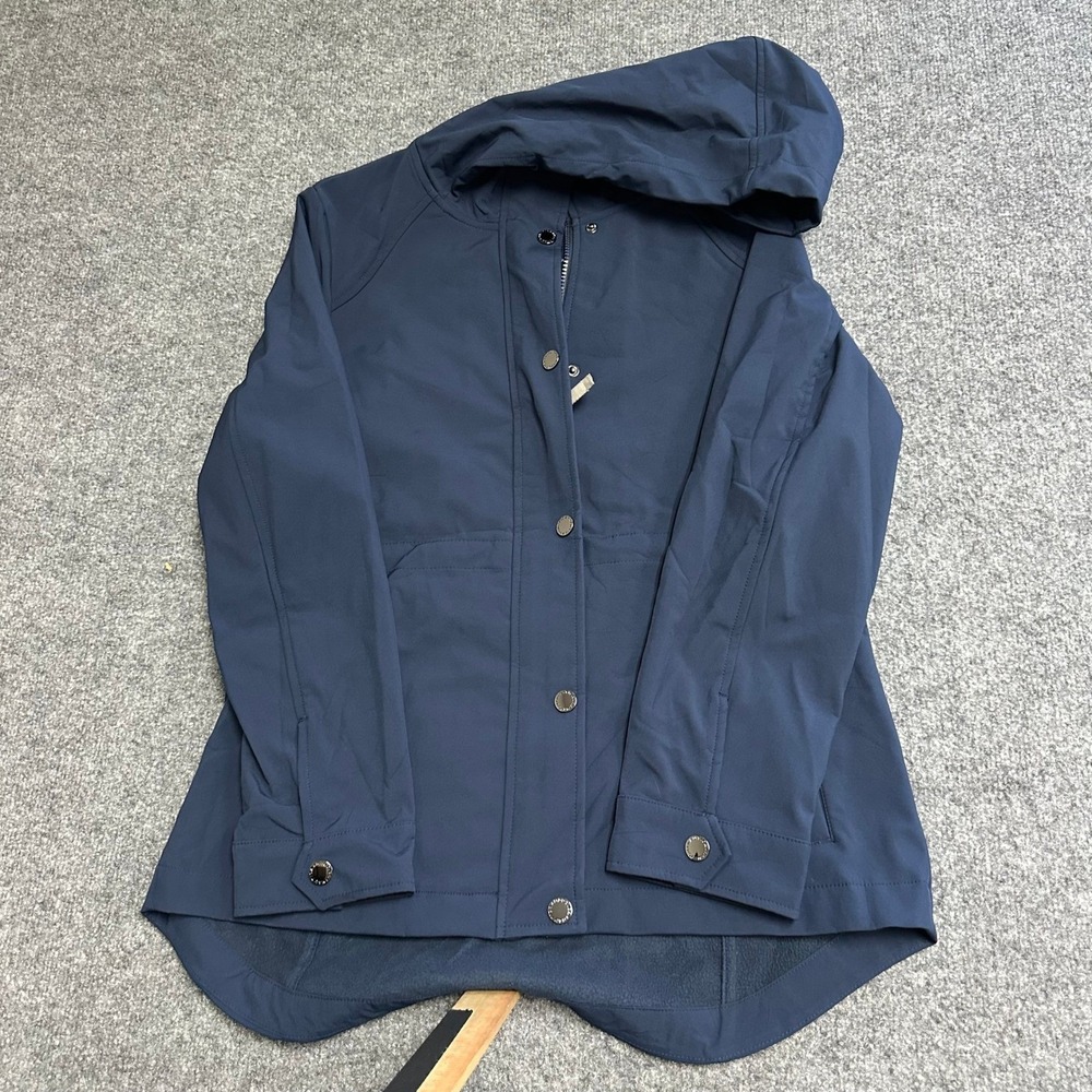 Nautica Jacket Womens Size M Navy Blue Softshell Water Resistant Hooded Stretch